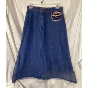 Faded Glory Blue Denim Embroidered Flared Zip  Knee Length Western Skirt Size 11